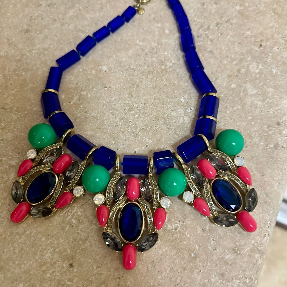 J. Crew Factory Blue and Green Necklace Bold Statement Design
